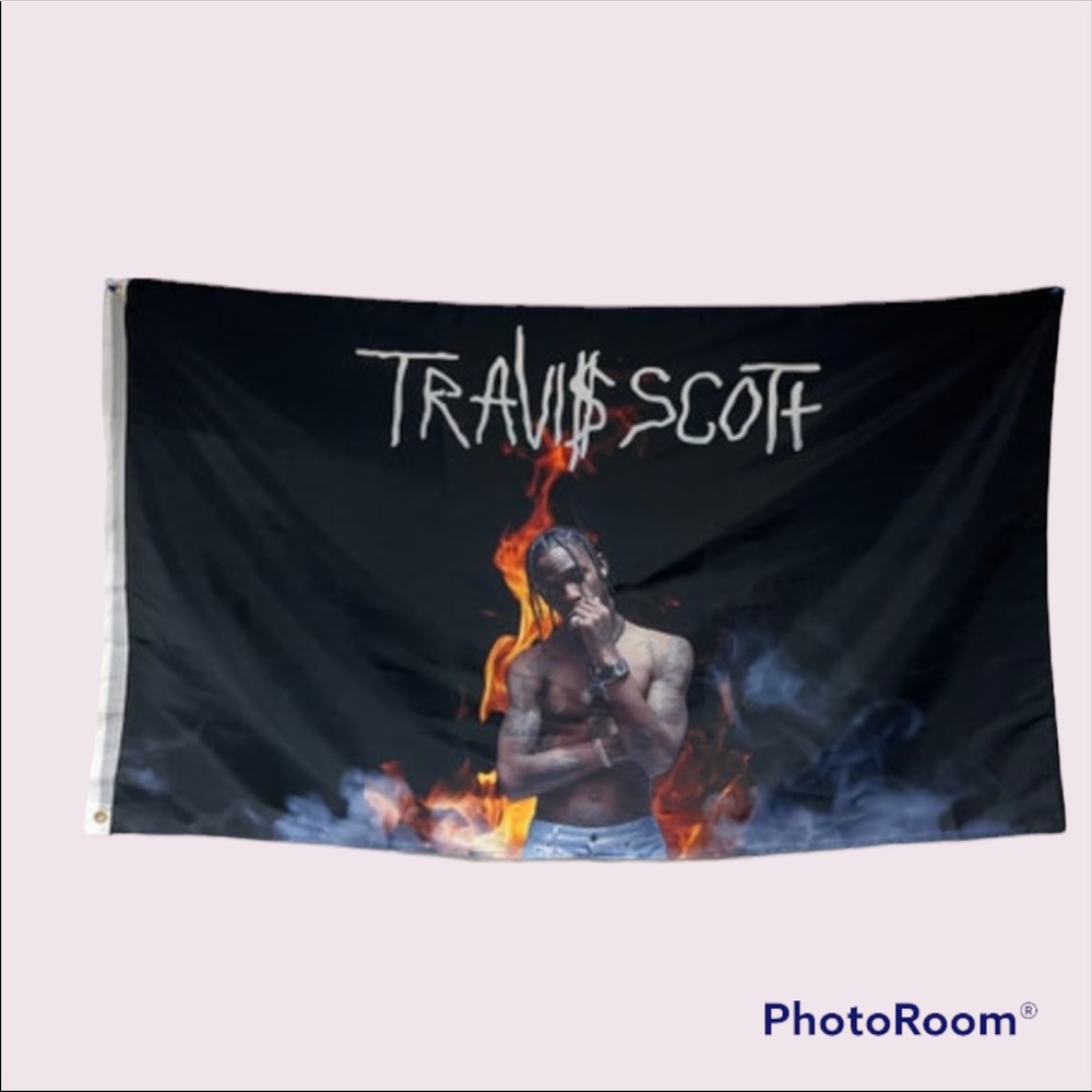Travis Scott portrait Flag banner tapestry music rap artists bedroom dorm